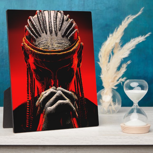 Dark Tribal Fantasy Praying Warrior Plaque (Side)