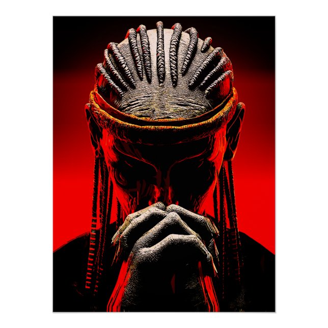 Dark Tribal Fantasy Praying Warrior Poster (Front)