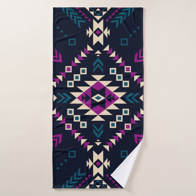 Dark tribal Navajo, vintage geometric. Bath Towel (Bath Towel)