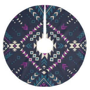 Dark tribal Navajo, vintage geometric. Brushed Polyester Tree Skirt
