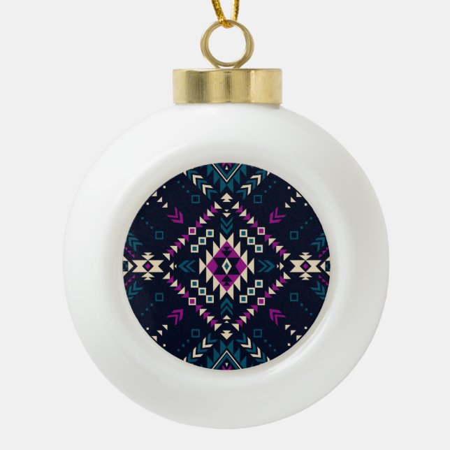 Dark tribal Navajo, vintage geometric. Ceramic Ball Christmas Ornament (Front)
