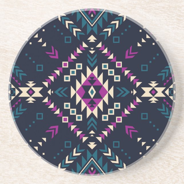 Dark tribal Navajo, vintage geometric. Coaster (Front)