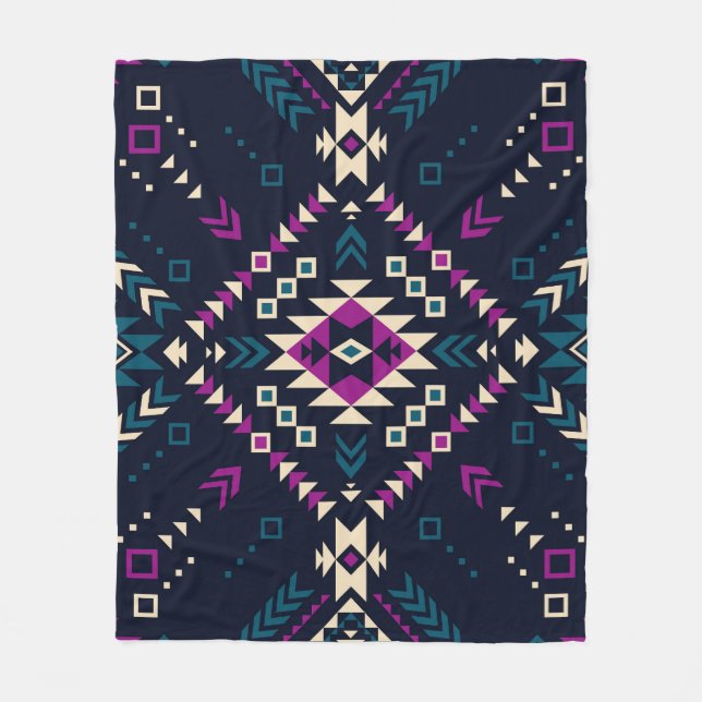 Dark tribal Navajo, vintage geometric. Fleece Blanket (Front)