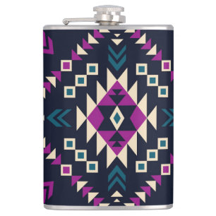 Dark tribal Navajo, vintage geometric. Hip Flask