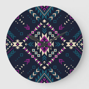 Dark tribal Navajo, vintage geometric. Large Clock