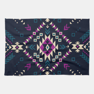 Dark tribal Navajo, vintage geometric. Tea Towel