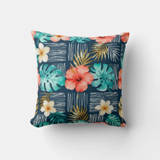 Dark Tropical Floral Throw Pillow