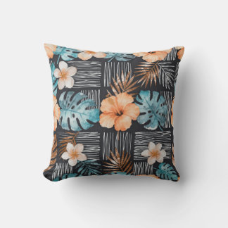 Dark Tropical Floral Throw Pillow