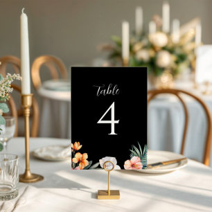 Dark Tropical Floral Wedding Table Number