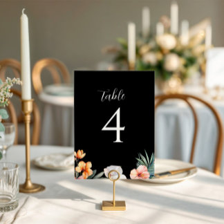 Dark Tropical Floral Wedding Table Number
