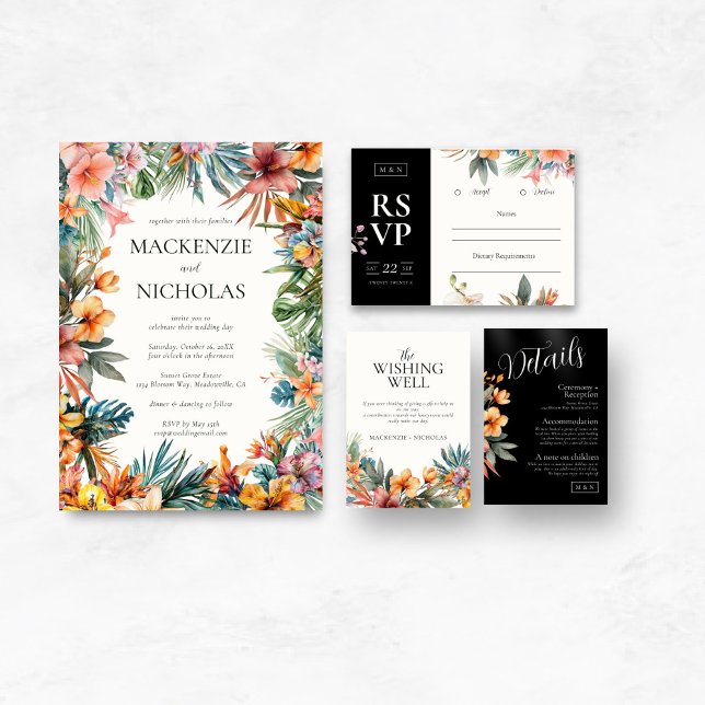 Dark Tropical Floral Wishing Well Enclosure Card (tropical wedding collection)