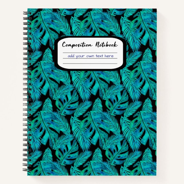 Dark Tropical Monstera Leaf Pattern Composition Notebook (Front)