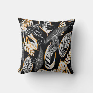 Dark tropical night leaves and foliage seamless pa cushion