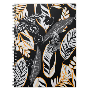 Dark tropical night leaves and foliage seamless pa notebook