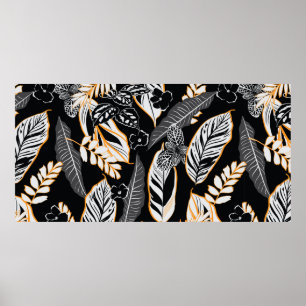 Dark tropical night leaves and foliage seamless pa poster