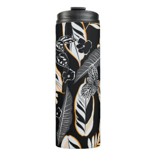 Dark tropical night leaves and foliage seamless pa thermal tumbler