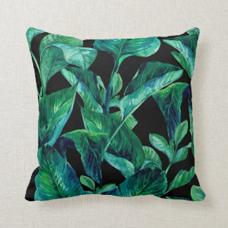 Dark Tropical Palm Leaf Cushion