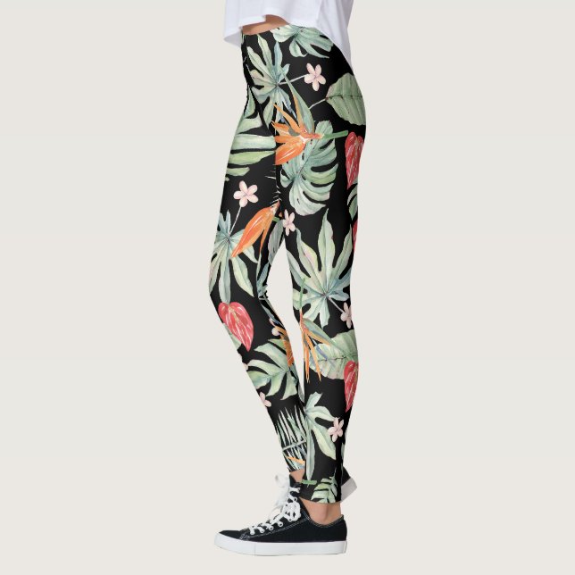 Dark Tropics Flower Foliage Fantasy with Monogram Leggings (Left)