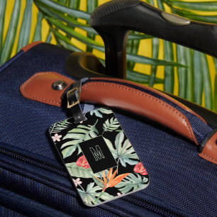 Dark Tropics Flower Foliage Fantasy with Monogram Luggage Tag