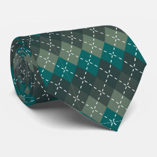 Dark Turquoise and Grey Argyle, White Stitching Tie