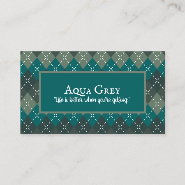 Dark Turquoise and Grey Preppy Argyle Business Card (Front)