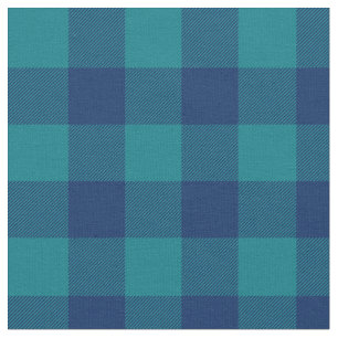 Dark Turquoise and Navy Blue Gingham Plaid Fabric
