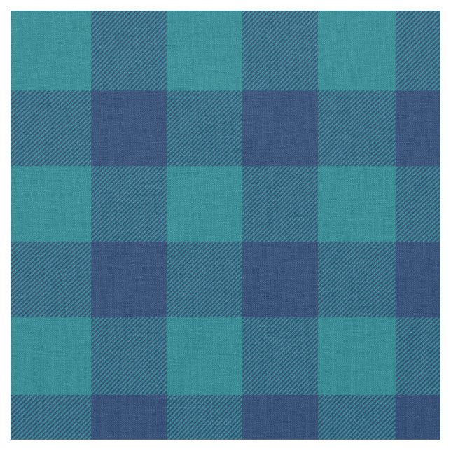 Dark Turquoise and Navy Blue Gingham Plaid Fabric (Close Up)
