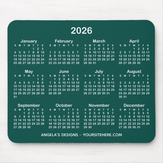 Dark Turquoise and White Calendar Promotional Mouse Mat (Front)