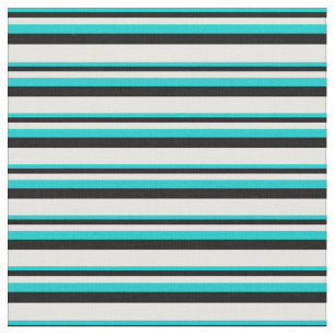 Dark Turquoise, Black, and White Lines Fabric