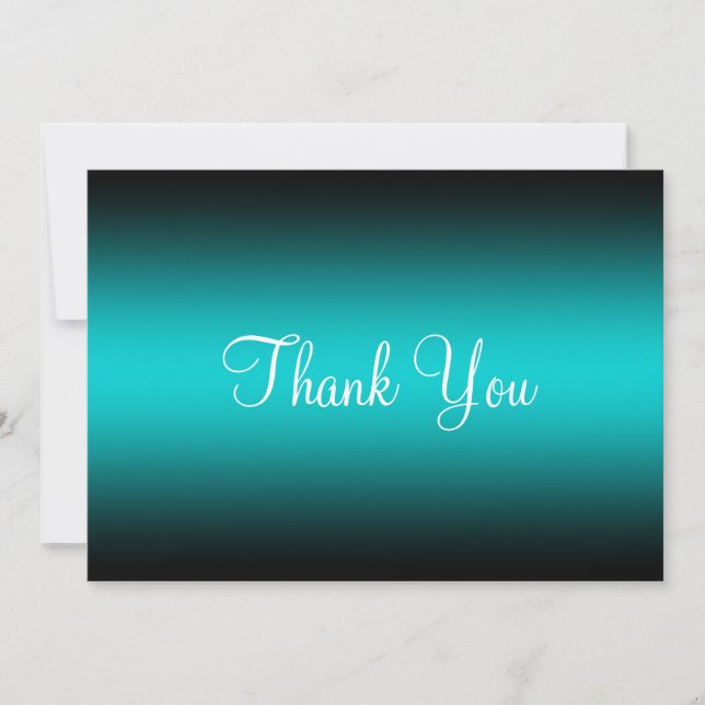 Dark Turquoise Black Edge Gradient Thank You Card (Front)