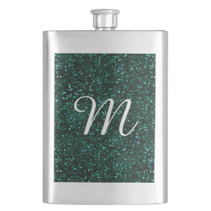 Dark Turquoise Blue Green Glitter Hip Flask