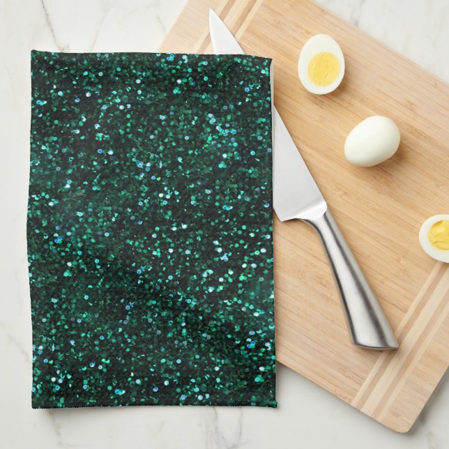 Dark Turquoise Blue Green Glitter Tea Towel (Quarter Fold)