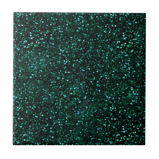 Dark Turquoise Blue Green Glitter Tile (Front)