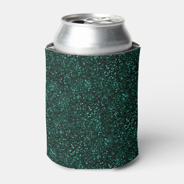 Dark Turquoise Blueish Spring Green Glitter Can Cooler (Can Front)