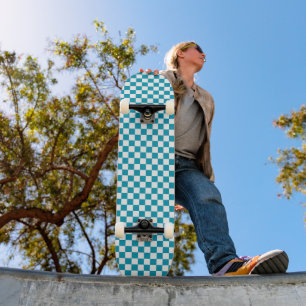 Dark turquoise checkered skateboard
