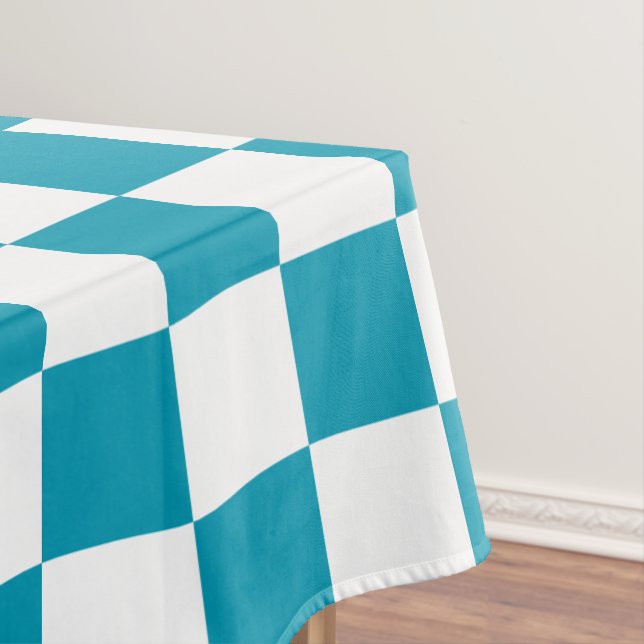 Dark turquoise chequered  tablecloth (In Situ)