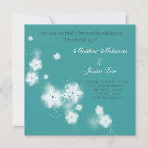 Dark Turquoise Cherry Blossom Wedding Invitation