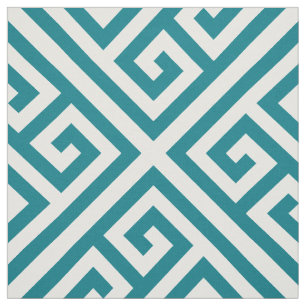 Dark Turquoise Diagonal Square Greek Key Pattern Fabric