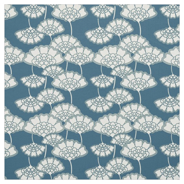 Dark turquoise floral Japanese pattern Fabric (Swatch)