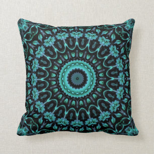 Dark Turquoise Floral Mandala Cushion
