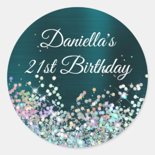 Dark Turquoise Foil Holo Glitter 21st Birthday Classic Round Sticker