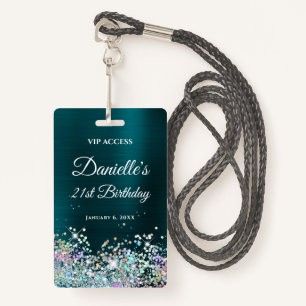 Dark Turquoise Foil Holo Glitter 21st Birthday ID Badge