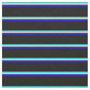 Dark Turquoise, Light Grey, Blue & Black Stripes Fabric