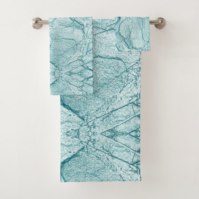 Dark Turquoise Marble Look Bath Towel Set (Insitu)