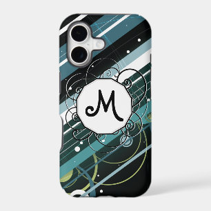 Dark Turquoise Modern-Retro Stripes with Monogram