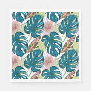 Dark turquoise monstera, delicate peach and yellow napkin
