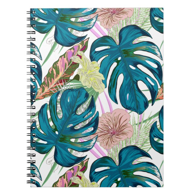 Dark turquoise monstera, delicate peach and yellow notebook (Front)