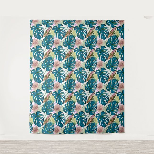Dark turquoise monstera. Tapestry (Front)