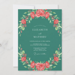 Dark Turquoise Painted Petal Wedding Invitation