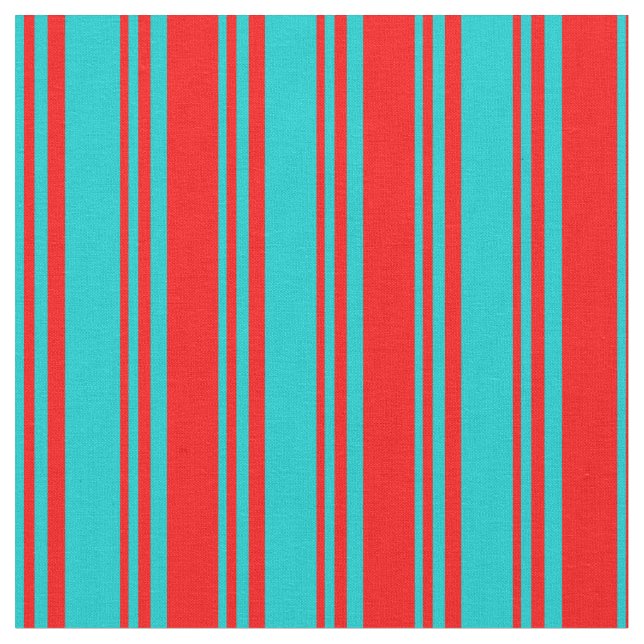 Dark Turquoise & Red Coloured Pattern Fabric (Close Up)